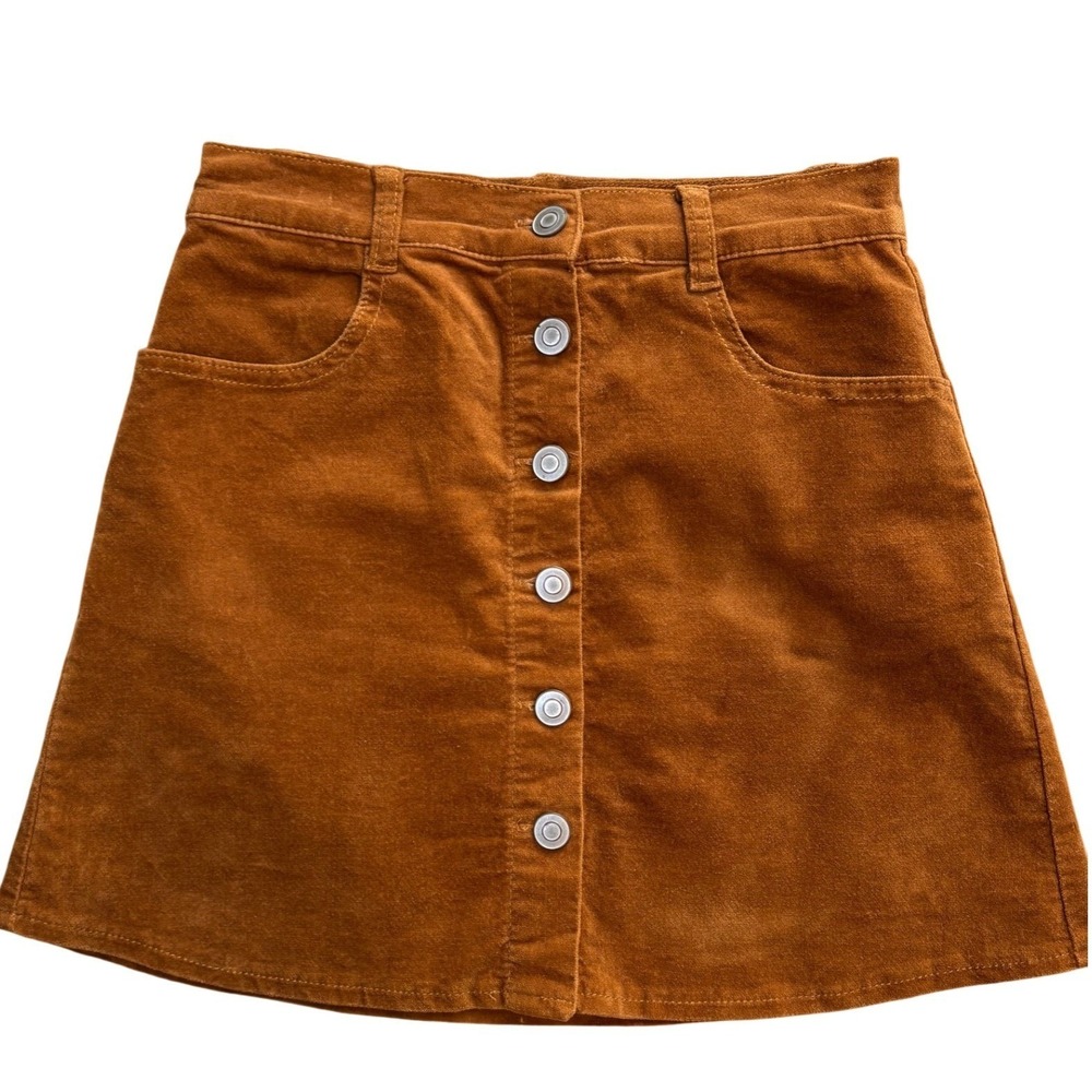Brandy Melville Mini Skirt Women S Brown Excellent Corduroy Button Front A-Line - Picture 1 of 6